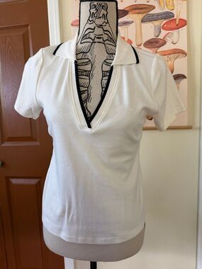 Old Navy White Short Sleeve Polo-Style Top with Black Trim